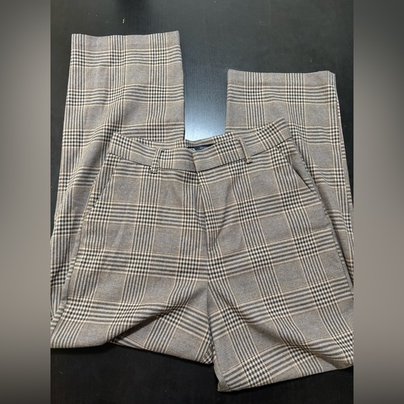 Zara Wide Leg Plaid Trousers in Brown and Black - Picture 1 of 4